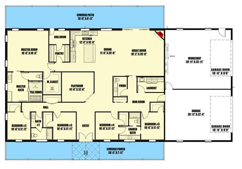 5 bedroom single story barndominium floor plans